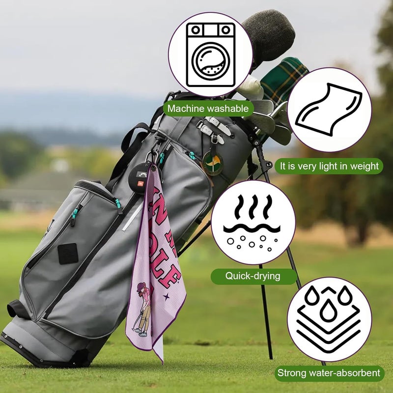 TUYUU Women Pink Golf Towel,Funny Towels for Golfer Bags with Clip,Mother Day Retirement Birthday Gifts for Ladies Grandma Mom Sister Aunt Golfer Sport Lover,Printed in My Golf Era - Image 2